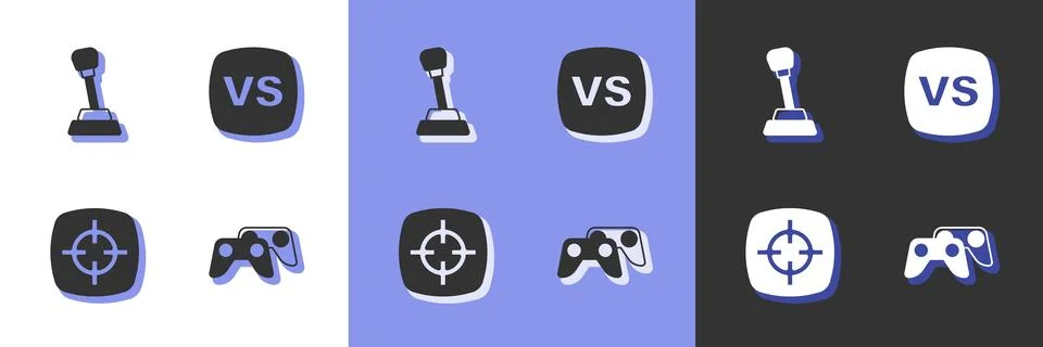 Set Game controller or joystick, Gear shifter, Target sport and VS Versus battle 库存插图
