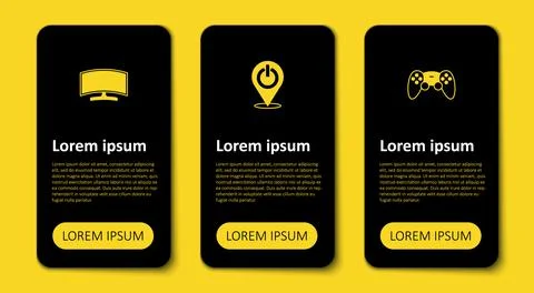 Set Game controller or joystick, Power button and Computer monitor. Business Stock Illustration