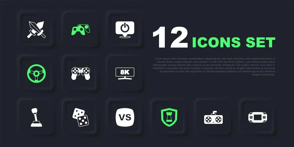 Set Game controller or joystick, Portable video game console, Chess shield,.. Stock Illustration