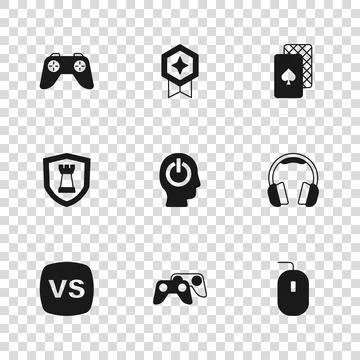 Set Game controller or joystick, Headphones, Computer mouse, Power button, .. Stock Illustration