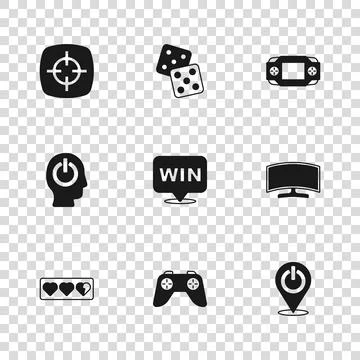 Set Game controller or joystick, Computer monitor, Power button, Medal, Por.. Stock Illustration