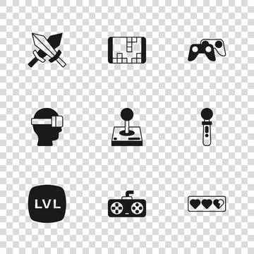 Set Game controller or joystick, VR game, life bar, Joystick for arcade mac.. Stock Illustration
