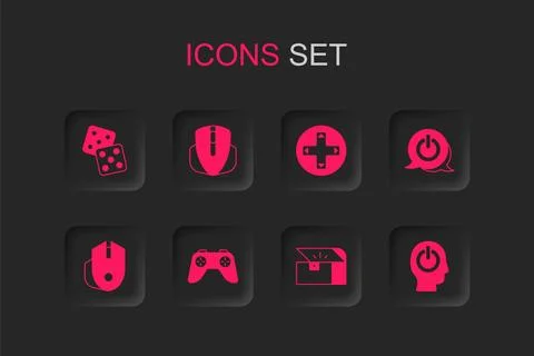 Set Game controller or joystick, Computer mouse, dice, Chest for game, Powe.. 스톡 일러스트