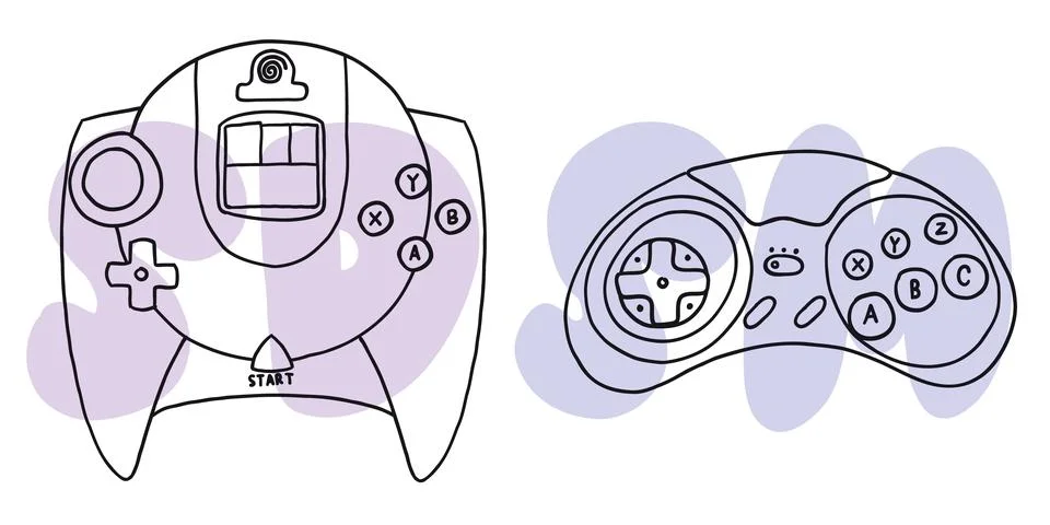 Set of game controllers in hand drawn style Stock Illustration