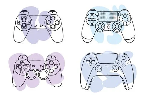 Set of game controllers in hand drawn style Stock Illustration