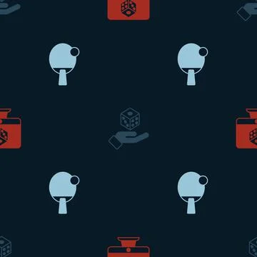 Set Game dice, and Racket on seamless pattern. Vector Stock Illustration