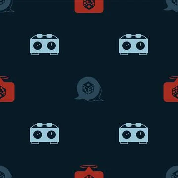 Set Game dice, and Time chess clock on seamless pattern. Vector Stock Illustration