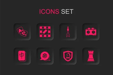 Set Game dice, Board game, Bingo, Chess, Time chess clock, Dart arrow and M.. Stock Illustration