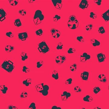 Set Game dice, , Briefcase and money and Casino chips on seamless pattern Illustrazione stock