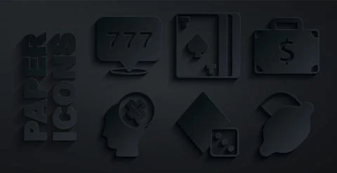 Set Game dice, Briefcase and money, Casino slot machine with clover, lemon, Deck Stock-Illustration