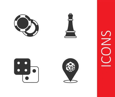 Set Game dice, Casino chips, and Chess icon. Vector Illustrazione stock