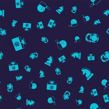 Set Game dice, Casino chips, Bowling pin and ball and Chess on seamless pattern Stock Illustration