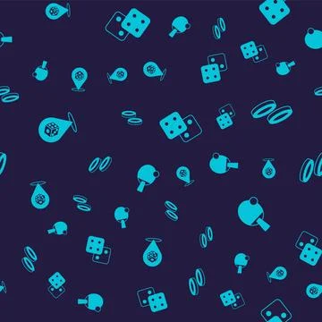 Set Game dice, Checker game chips, and Racket on seamless pattern. Vector Stock Illustration
