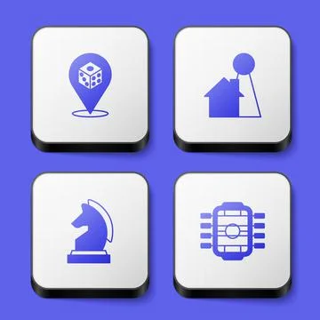 Set Game dice, Chip for board game, Chess and Table football icon. White square 스톡 일러스트