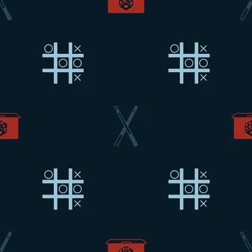 Set Game dice, Crossed billiard cues and Tic tac toe game on seamless pattern Stock Illustration