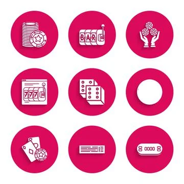 Set Game dice, Deck of playing cards, Poker table, Casino roulette wheel, chi Stock Illustration