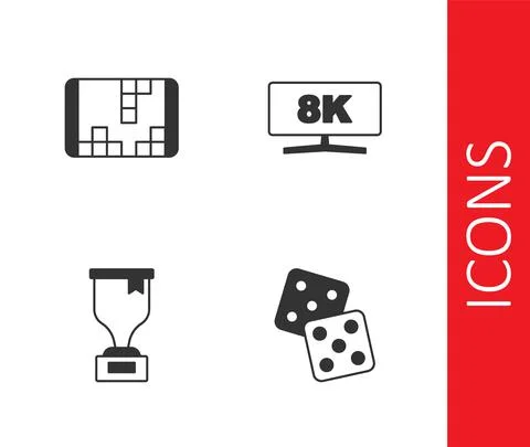 Set Game dice, Portable video game console, Award cup and Computer monitor icon Stock Illustration
