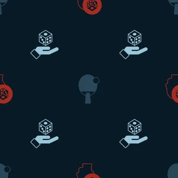 Set Game dice, Racket and on seamless pattern. Vector Stock Illustration