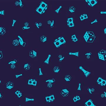 Set Game dice, Time chess clock and Chess on seamless pattern. Vector Stock Illustration