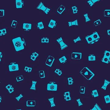 Set Game dice, Time chess clock, Chess and Playing cards on seamless pattern Stock Illustration
