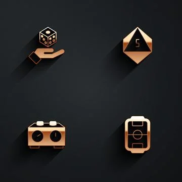 Set Game dice, Time chess clock and Table football icon with long shadow. Vector Ilustración de archivo