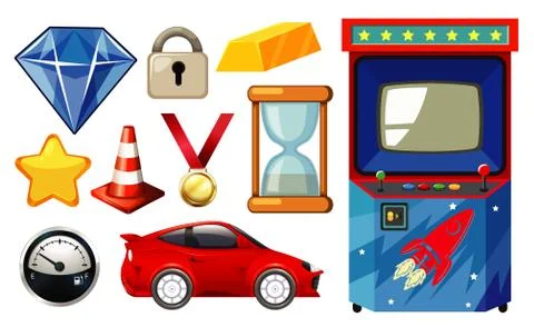 Set of game elements and game machine Illustrazione stock