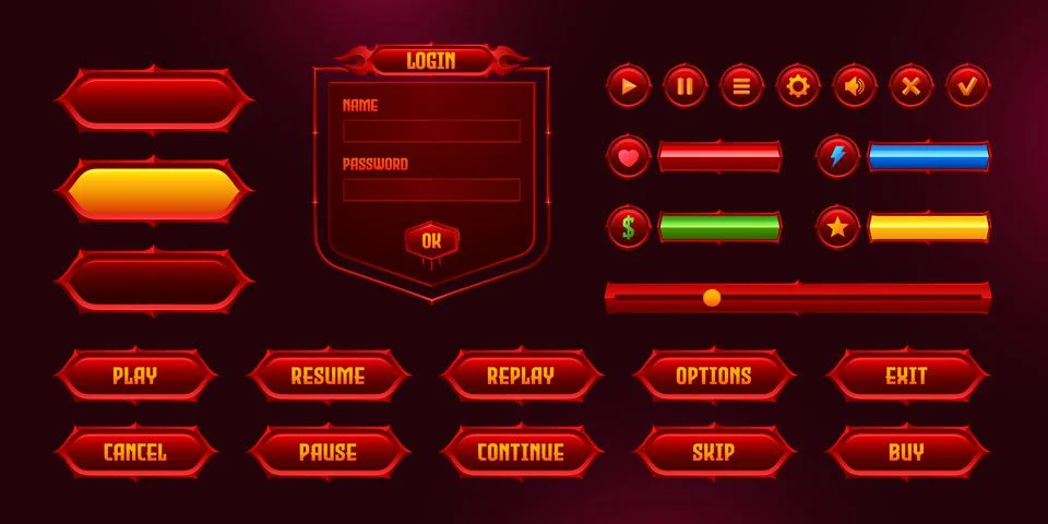 Set of game frames, bars and menu user interface 스톡 일러스트