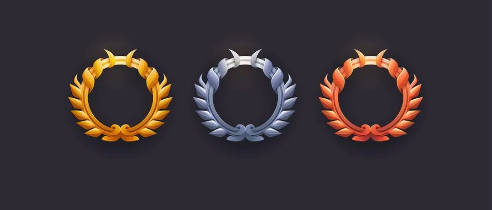 Set of game frames on black background. Gold, silver, bronze metal luxury ui Stock Illustration