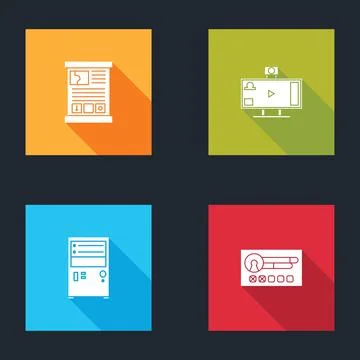 Set Game guide, Live streaming online, Computer and Create account screen icon 스톡 일러스트