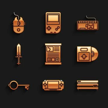 Set Game guide, Portable video game console, Video, CD DVD disk in box, Anc.. Stock Illustration
