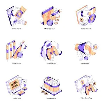 Set of Game Isometric Illustrations Stock Illustration