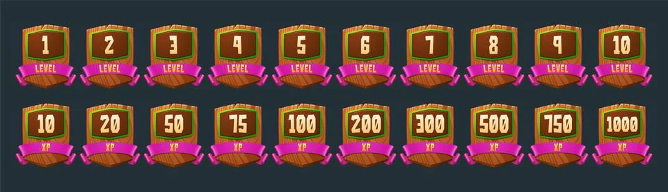 Set of game level ui icons for rpg experience Stock Illustration