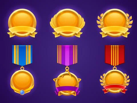Set of game level ui icons, empty golden medals Stock Illustration