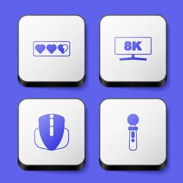 Set Game life bar, Computer monitor, mouse and VR controller game icon. White 스톡 일러스트