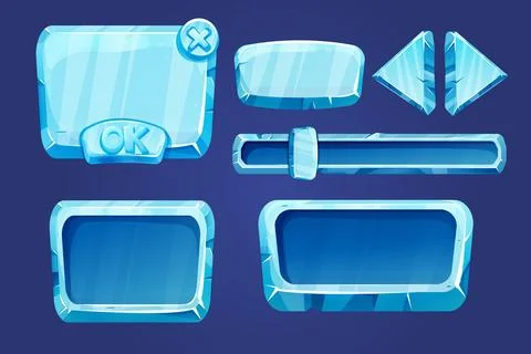 Set game menu assets ice buttons, interface elements 2d in cartoon style Stock Illustration