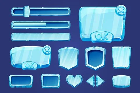 Set game menu assets ice buttons, interface elements 2d in cartoon style Stockillustratie