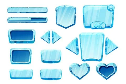 Set game menu assets ice buttons, interface elements 2d in cartoon style Illustrazione stock
