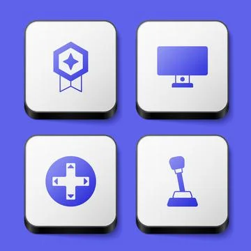 Set Game rating with medal, Computer monitor, controller joystick and Gear 스톡 일러스트