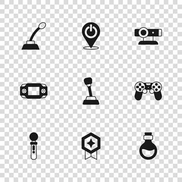Set Game rating with medal, controller or joystick, Bottle magic elixir, Ge.. 库存插图