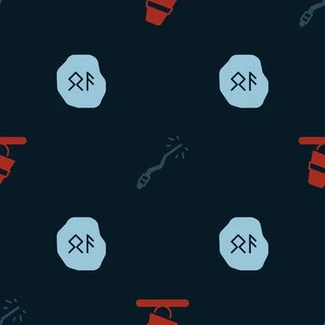 Set Game thimbles, Magic wand and runes on seamless pattern. Vector Stock Illustration