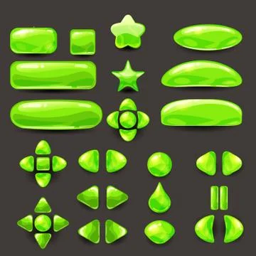 Set game ui. Complete green menu of graphical user interface GUI to build 2D Stock Illustration