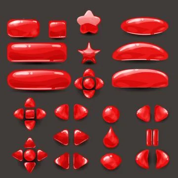Set game ui. Complete red menu of graphical user interface GUI to build 2D games Stock Illustration