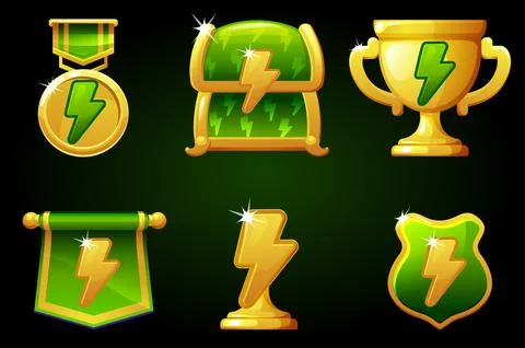 Set of game ui glossy magic power up with energy icons Stock-Illustration