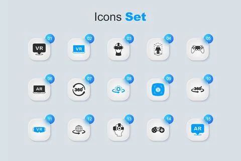 Set Gamepad, 360 degree view, Virtual reality, glasses, Augmented AR,  and .. Stock Illustration