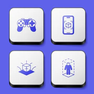 Set Gamepad, 3d modeling, and icon. White square button. Vector 스톡 일러스트