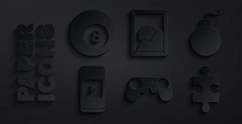 Set Gamepad, Bomb ready to explode, Online play video, Piece of puzzle, Picture 스톡 일러스트