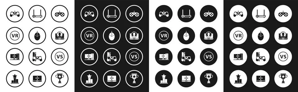 Set Gamepad, Computer mouse gaming, Virtual reality glasses, Create account Stock Illustration