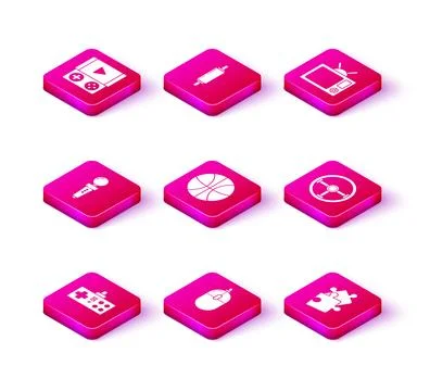 Set Gamepad, Computer mouse, Joystick for arcade machine, Basketball ball, .. Stock Illustration