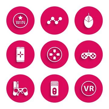 Set Gamepad, Computer, Virtual reality glasses, console with joystick Illustrazione stock