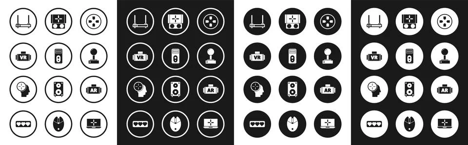 Set Gamepad, Computer, Virtual reality glasses, Router and wi-fi signal Illustrazione stock